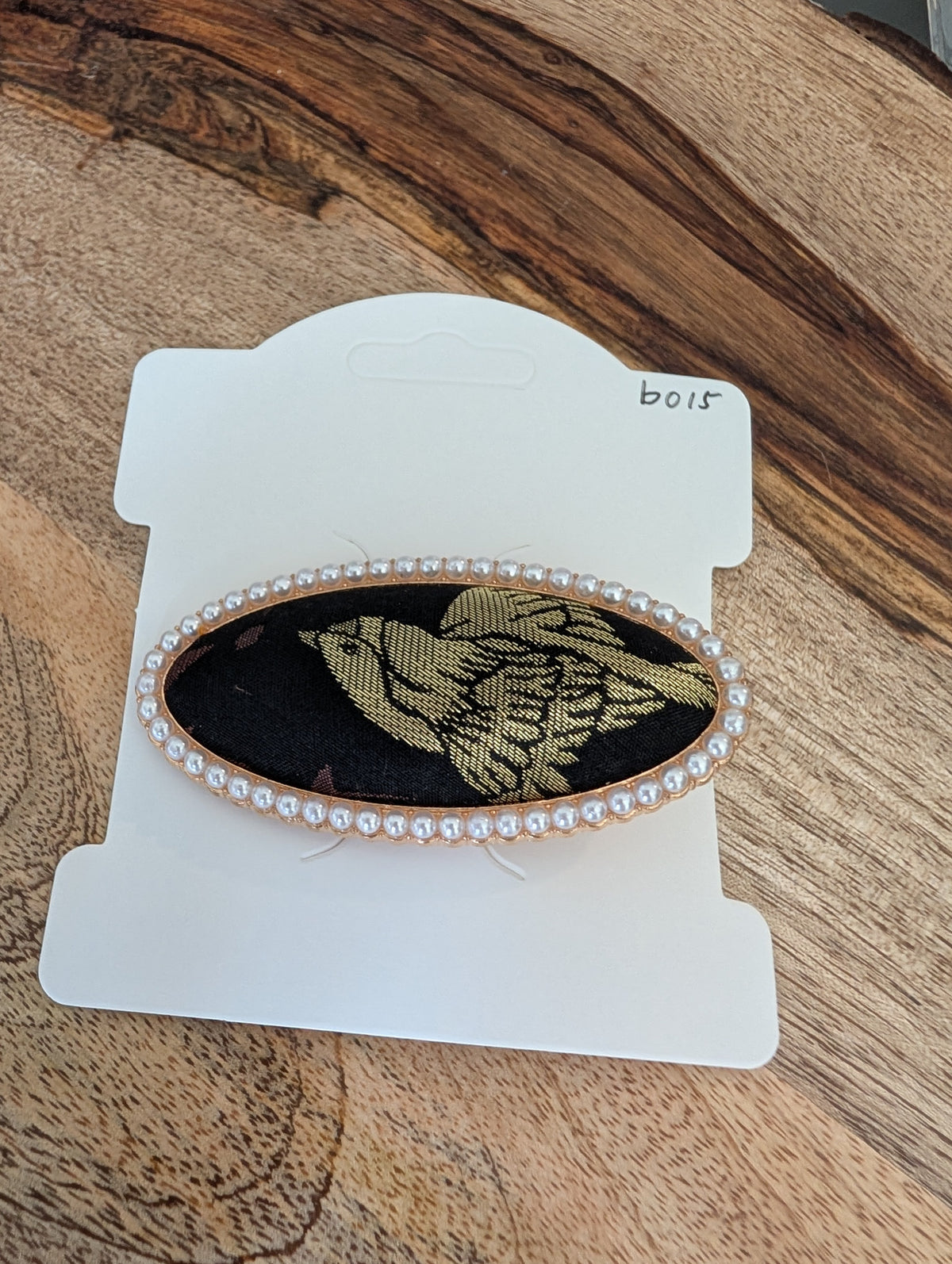 B015 black gold barrette worn in half-up hairstyle – before and after