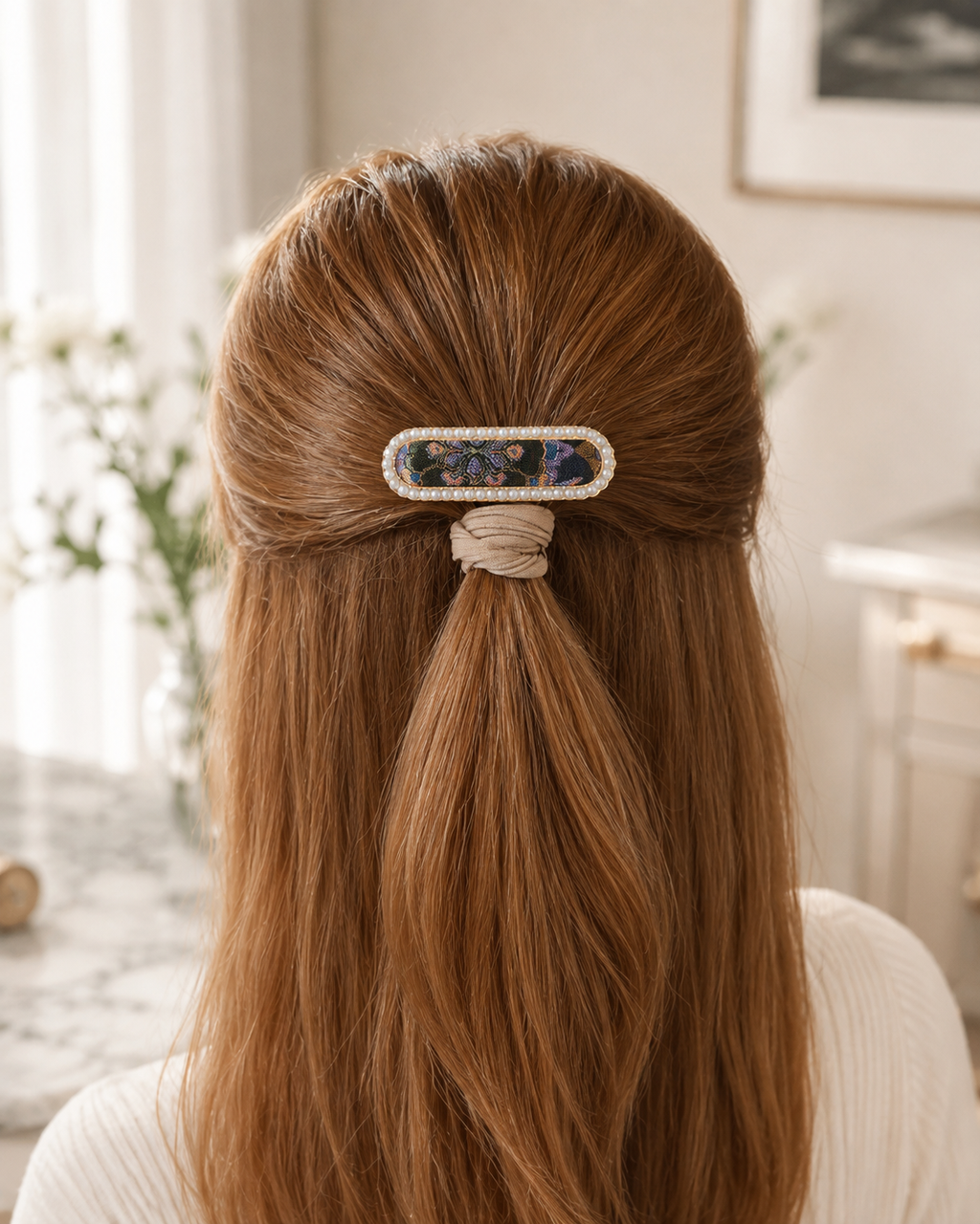 Song Brocade Pearl Hair Clip - C010 lifestyle ponytail