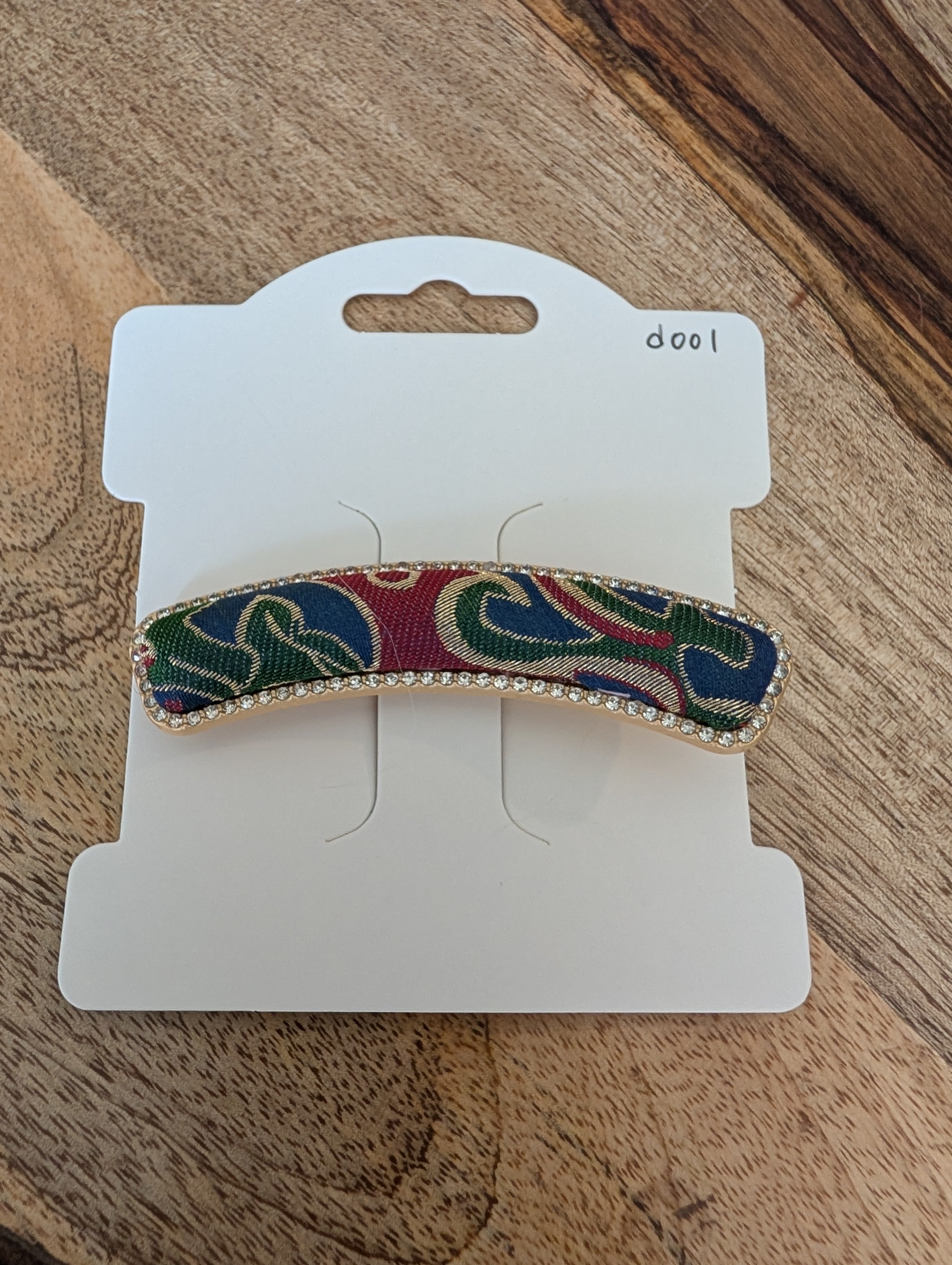 D001 - Multicolor Song Brocade barrette on packaging card