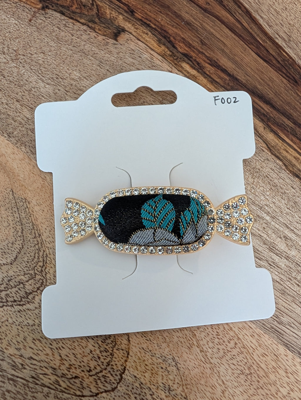 F002 Black-Teal Song Brocade Candy Hair Clip