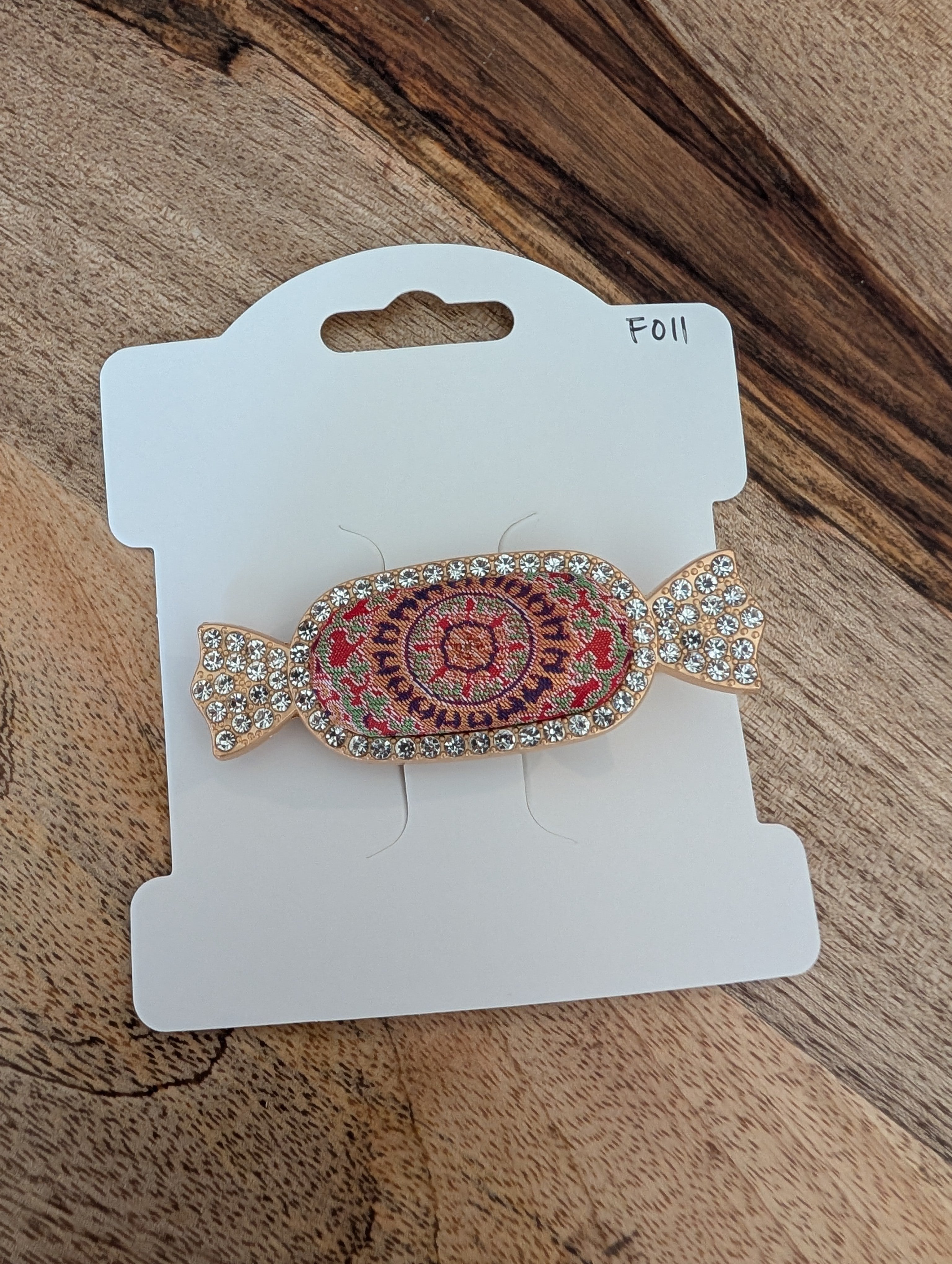 F011 Red-Medallion Song Brocade Candy Hair Clip