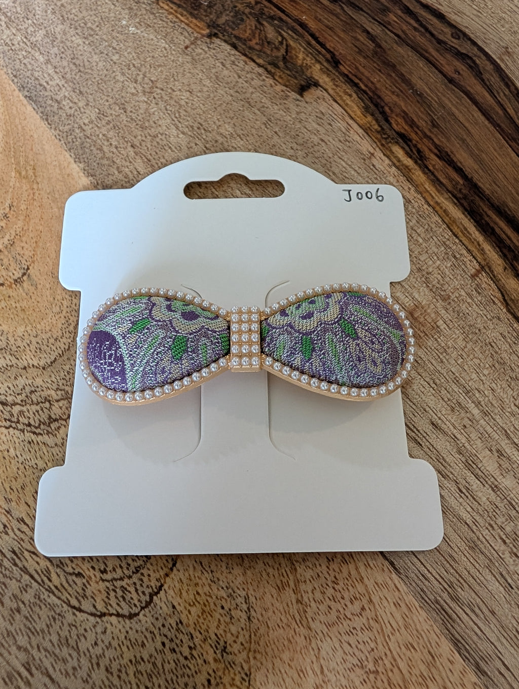 J006 purple-green Song Brocade bow hair clip – product