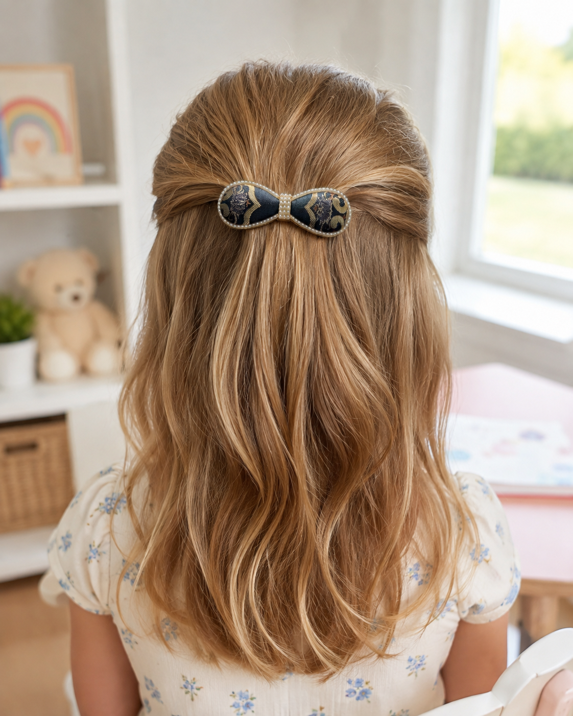 J009 black-gold Song Brocade bow hair clip – lifestyle