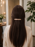 Song Brocade pink barrette hair clip worn in hair
