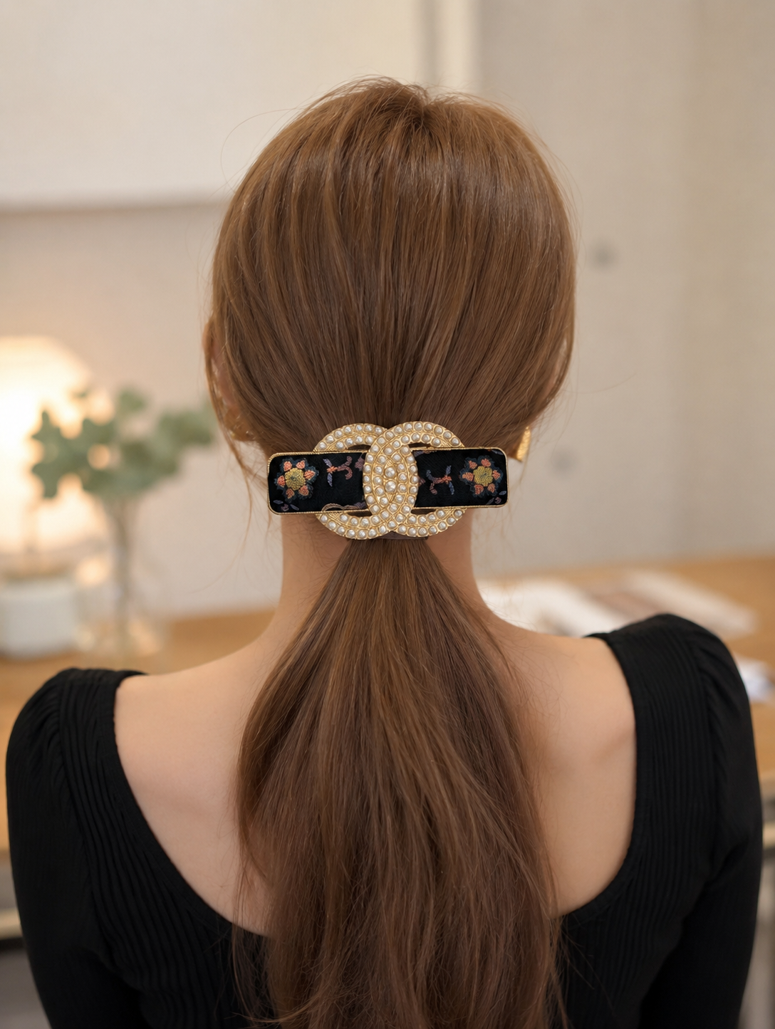Song Brocade pearl double-C hair clip product photo J011