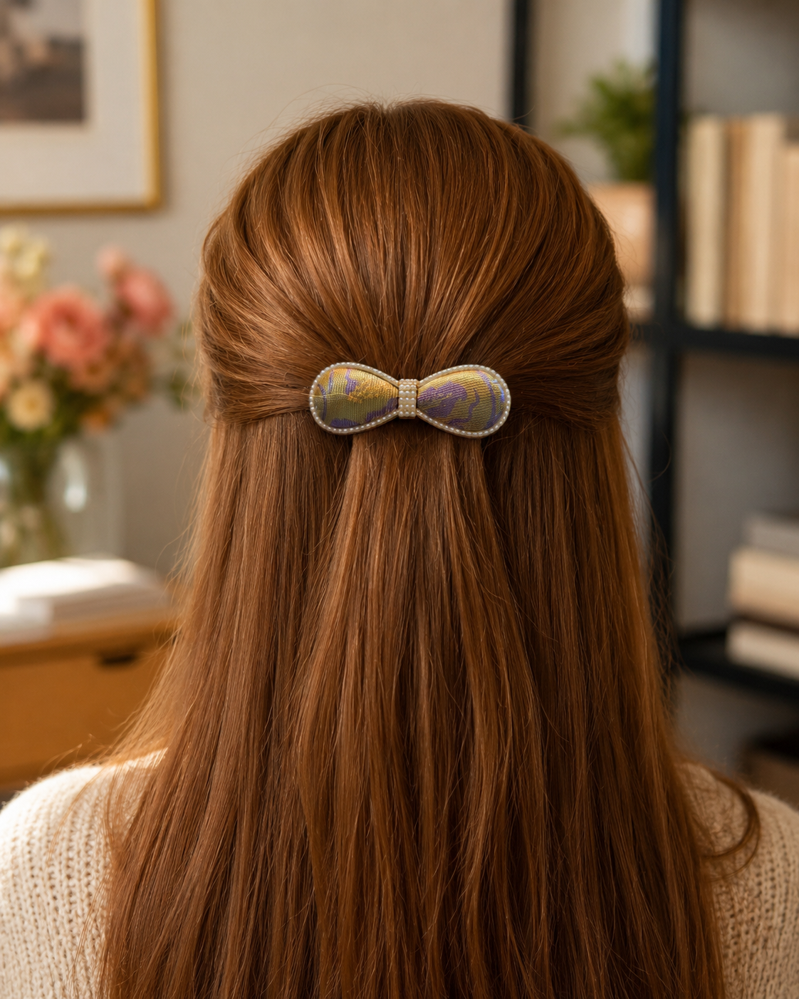 J012 Song Brocade bow hair clip gold purple – lifestyle wear