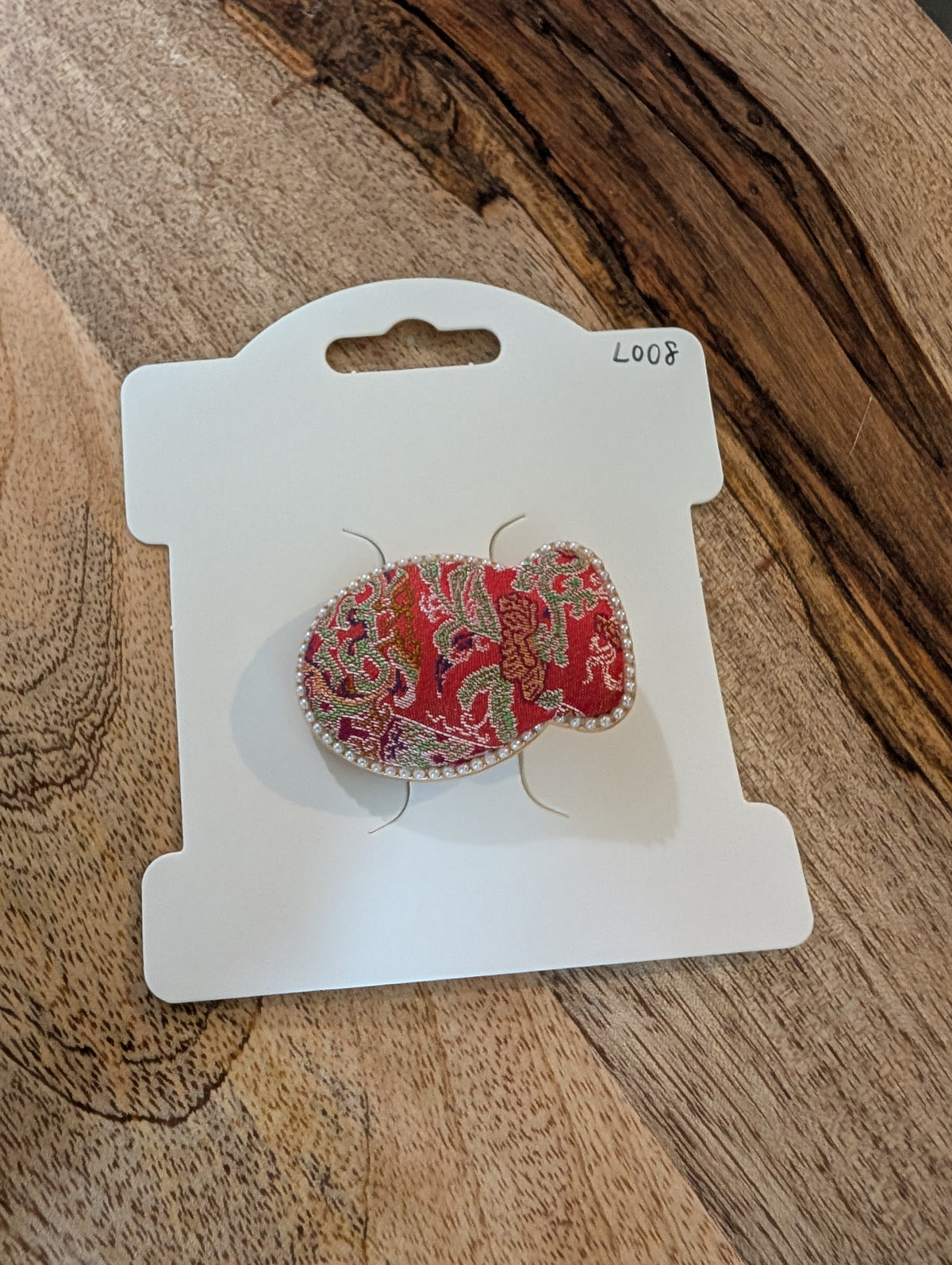 L008 Red Song Brocade hair tie on display card
