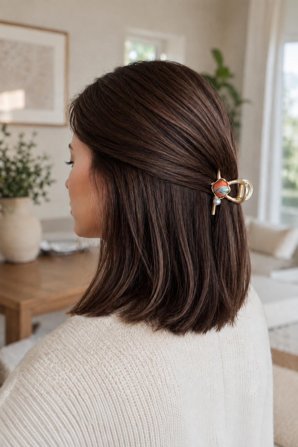 Song Brocade Floral Claw Clip - M010 Orange Red lifestyle